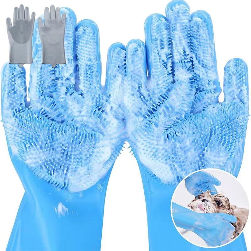 2Pcs Pet Grooming Cleaning Gloves Dog Massage Bathing Cleaning Glove Soft Silicone Hair Removal Glove Hand Skin Protection Glove