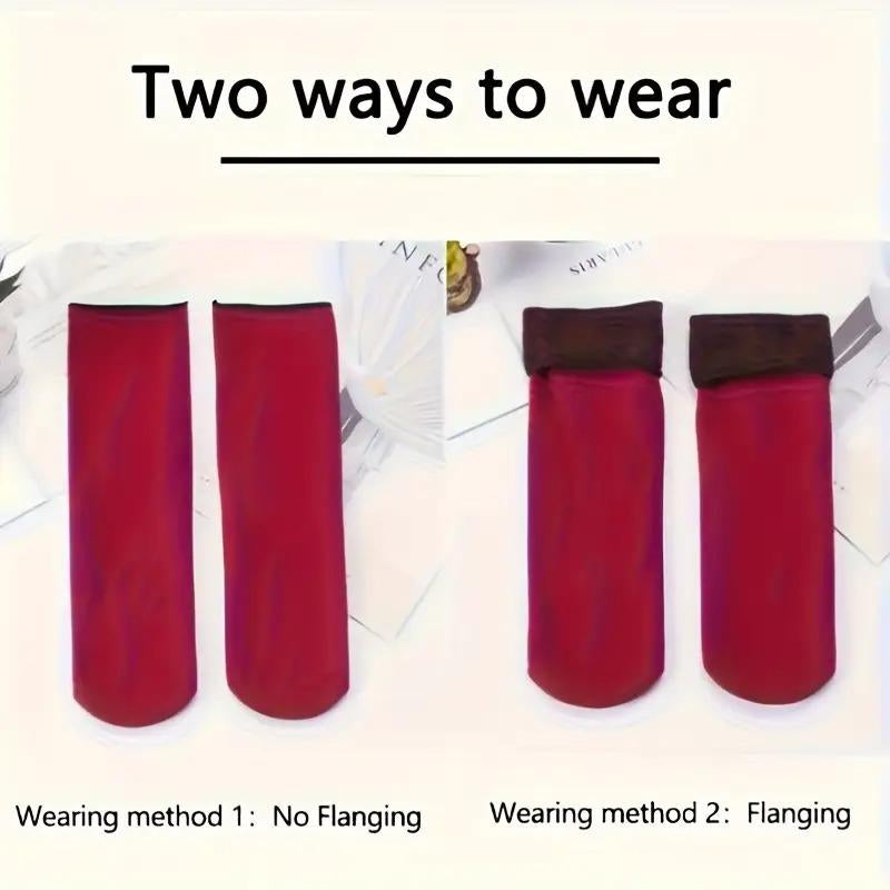 10Pcs/5 Pairs Autumn Winter Socks for Women Thickened Fleece Lined Cold-Proof Warm Self-Heating Snow Socks Unisex Floor Socks Mid-Calf Socks