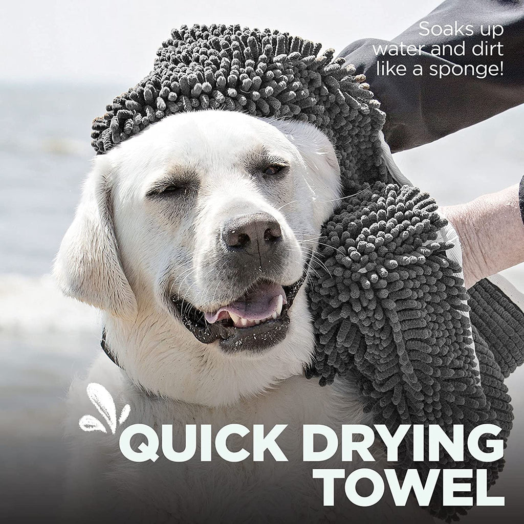 Soggy Doggy Super Shammy Dog Towel - Microfiber Chenille Towel for Drying Dogs and Cleaning Paws - Fast Drying with Hand Pockets for Ease (Gray, 31” X 14”)