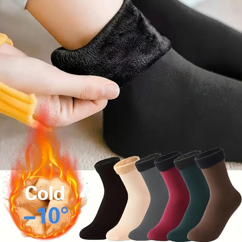10Pcs/5 Pairs Autumn Winter Socks for Women Thickened Fleece Lined Cold-Proof Warm Self-Heating Snow Socks Unisex Floor Socks Mid-Calf Socks