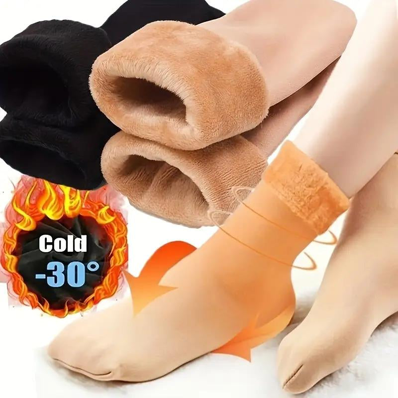 10Pcs/5 Pairs Autumn Winter Socks for Women Thickened Fleece Lined Cold-Proof Warm Self-Heating Snow Socks Unisex Floor Socks Mid-Calf Socks