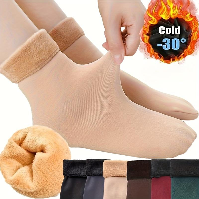 10Pcs/5 Pairs Autumn Winter Socks for Women Thickened Fleece Lined Cold-Proof Warm Self-Heating Snow Socks Unisex Floor Socks Mid-Calf Socks