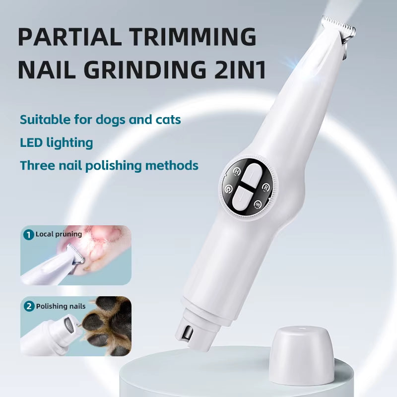 2 in 1 Electric Dog Nail Grinder & Partial Hair Trimmer for Dog Nail Grinders Pet Quiet Cat Paws Nail Grooming Trimmer Tools