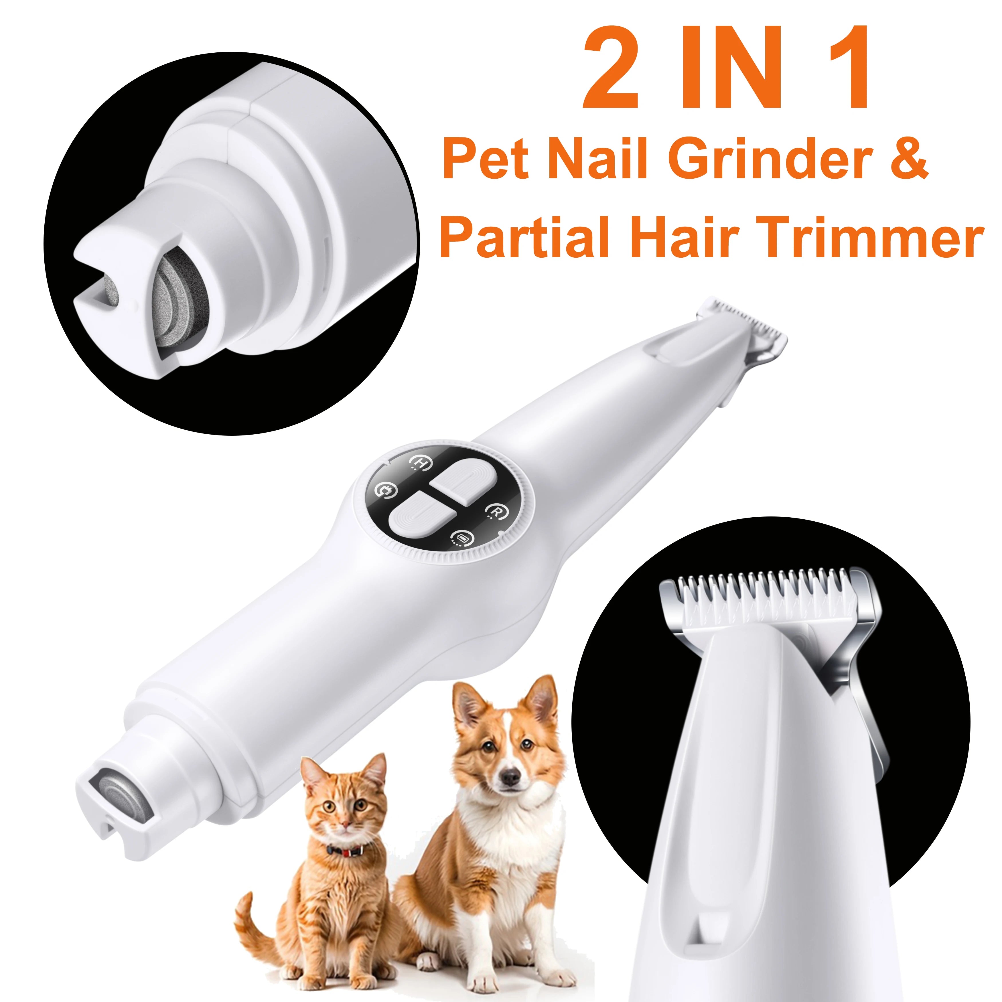 2 in 1 Electric Dog Nail Grinder & Partial Hair Trimmer for Dog Nail Grinders Pet Quiet Cat Paws Nail Grooming Trimmer Tools