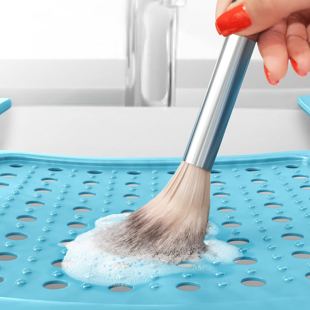 Bathroom Sink Cover for Counter Space & Storage Saver | RV Must Haves | Silicone Foldable Beauty Makeup Brush Cleaning Mat | Hot Tools Organizer | RV Sink Cover | Standard, Pacific Blue