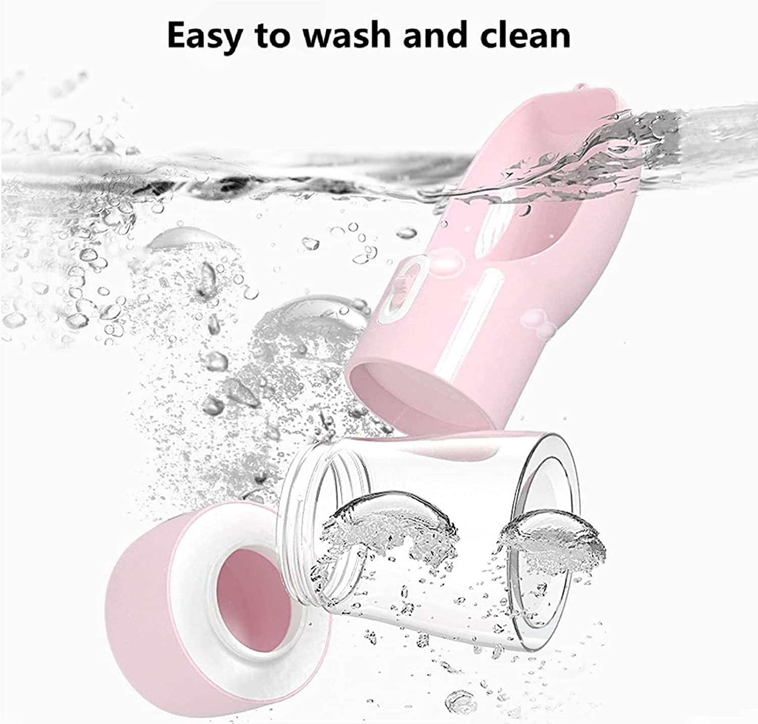 Portable Dog Water Bottle - Leak Proof Dog Water Dispenser with Bowl & Food Container, Dishwasher Safe Food Grade Plastic for Pet Puppy Outdoor Walking Hiking Travel Pink