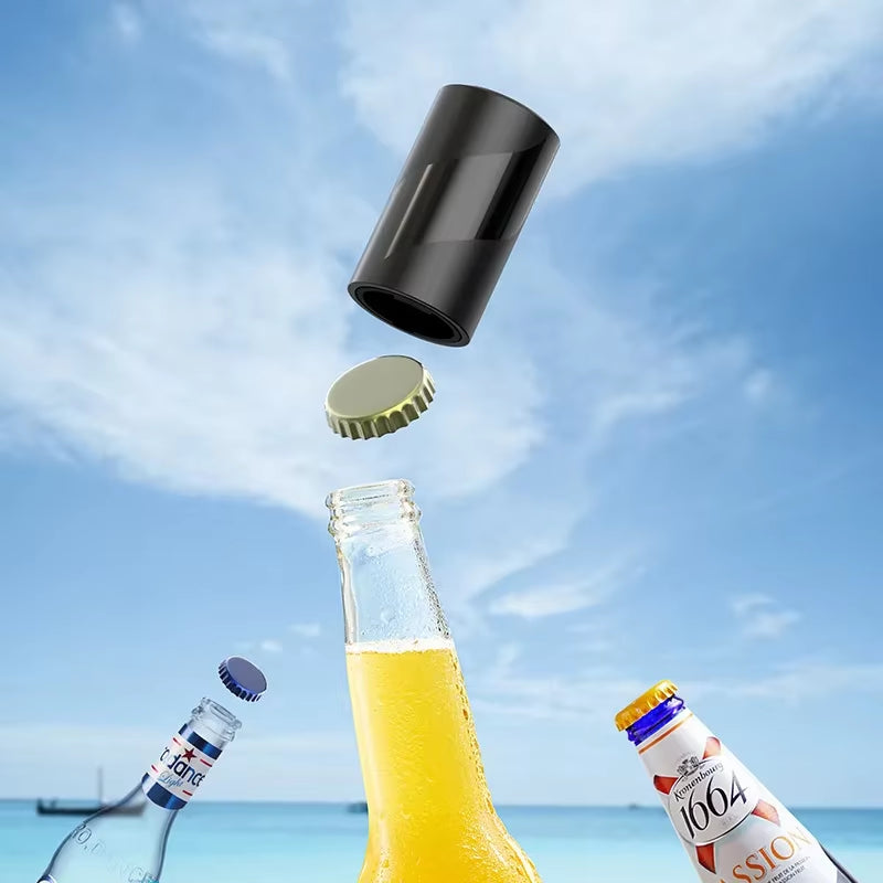 Magnet-Automatic Beer Bottle Opener Stainless Steel Wine Beer Soda Cap Push down Opener Kitchen Bar Tools No Damage Bottle Cap