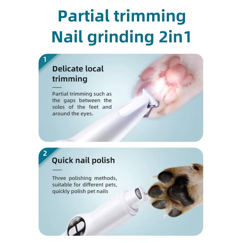 2 in 1 Electric Dog Nail Grinder & Partial Hair Trimmer for Dog Nail Grinders Pet Quiet Cat Paws Nail Grooming Trimmer Tools